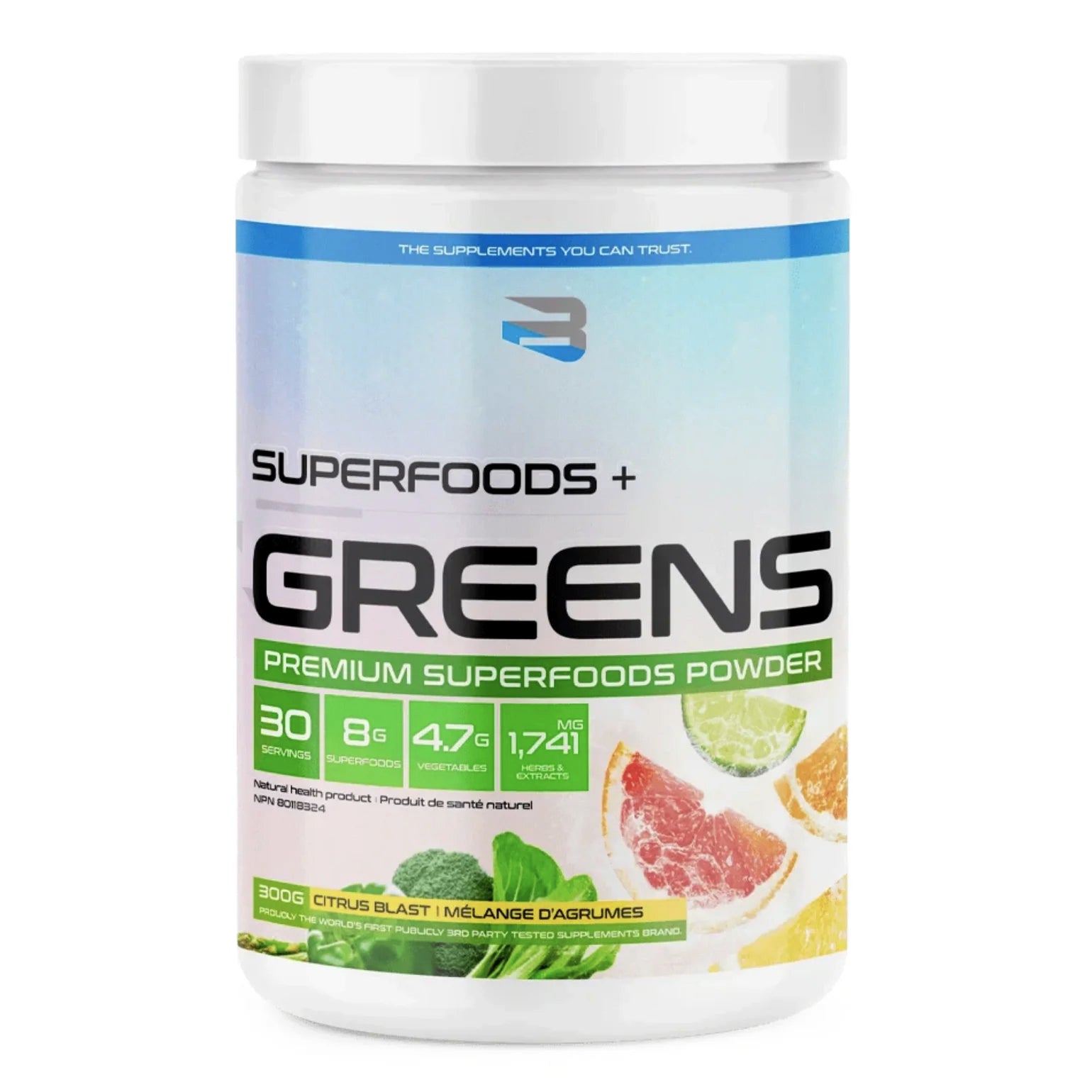 Superfoods + Greens - Superaliments verts - Believe Supplements - 30 portions - Citrus Blast / Mélange d'agrumes